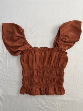 Abercrombie & Fitch Rust Brown Smocked Flutter Crop Top